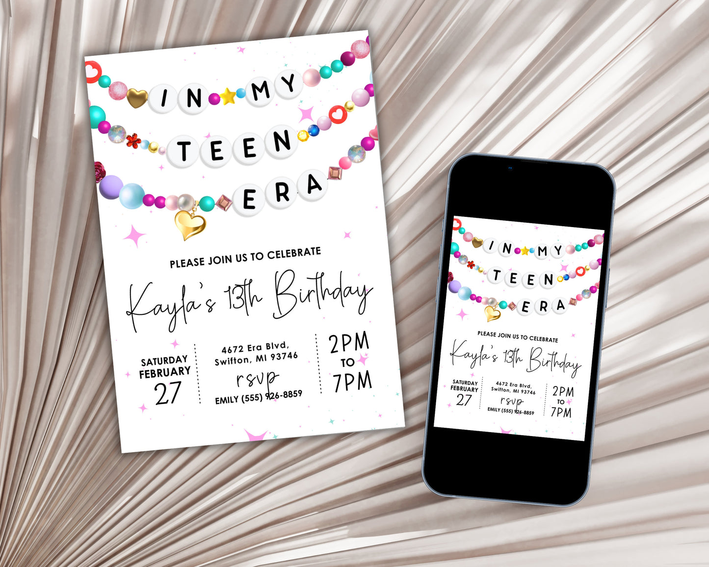 In My Teen Era Friendship Bracelet Birthday Invitation, Girl Teenager Invitation, Birthday Era Digital Download, Printable Editable Template