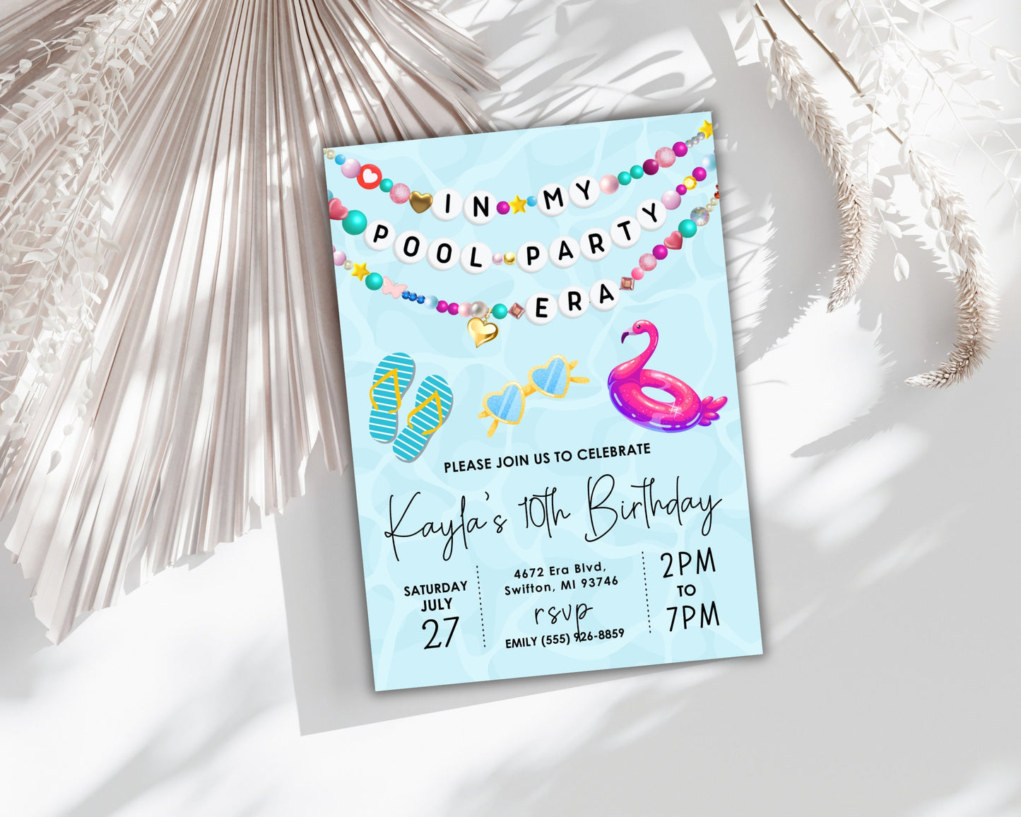 In My Pool Party Era Friendship Bracelet Invitation, Summer Birthday Invitation, Swimming Bday Digital Download, Printable Editable Template