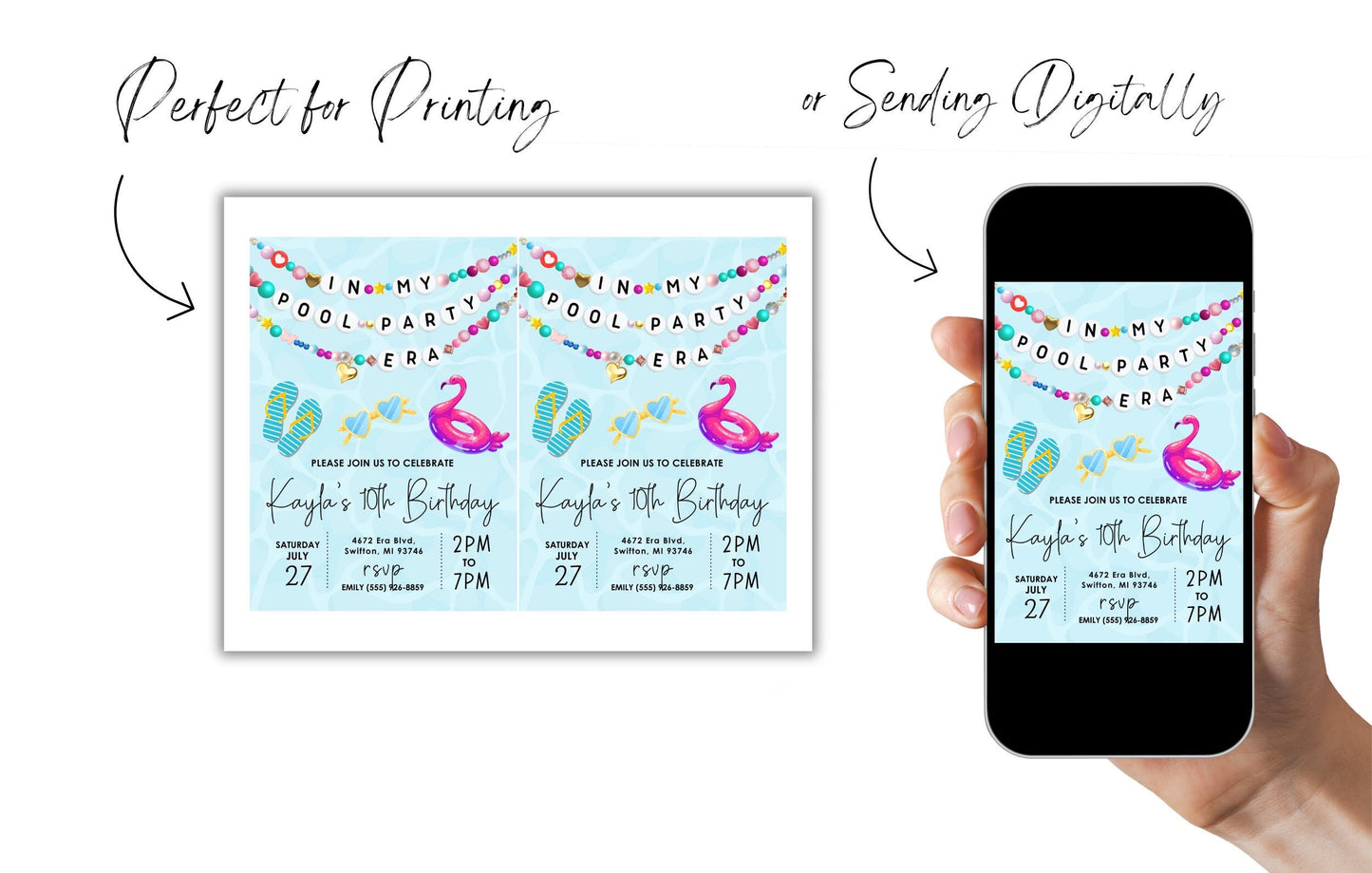 In My Pool Party Era Friendship Bracelet Invitation, Summer Birthday Invitation, Swimming Bday Digital Download, Printable Editable Template