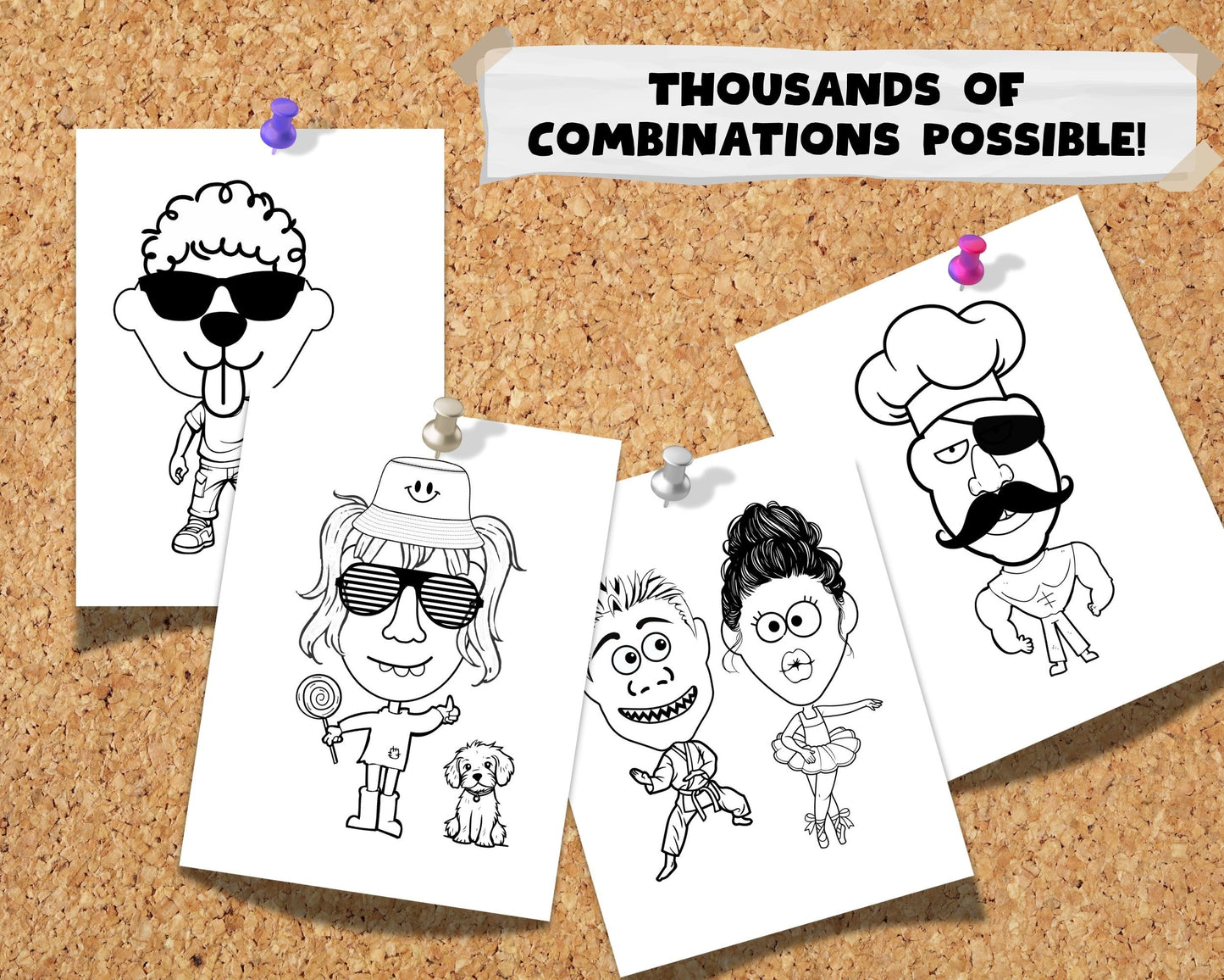 Draw Your Own Cartoon Activity for Kids, Traceable Character Pages, Tracing Activity Make Own Crazy Caricatures, Instant Printable Download