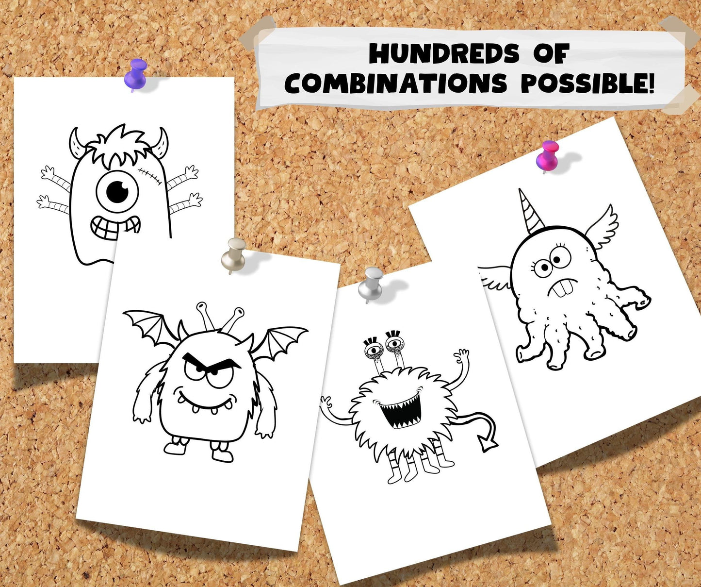 Draw Your Own Monster Activity for Kids, Cartoon Character Tracing Activity Pages, Make Own Crazy Caricatures, Instant Printable Download