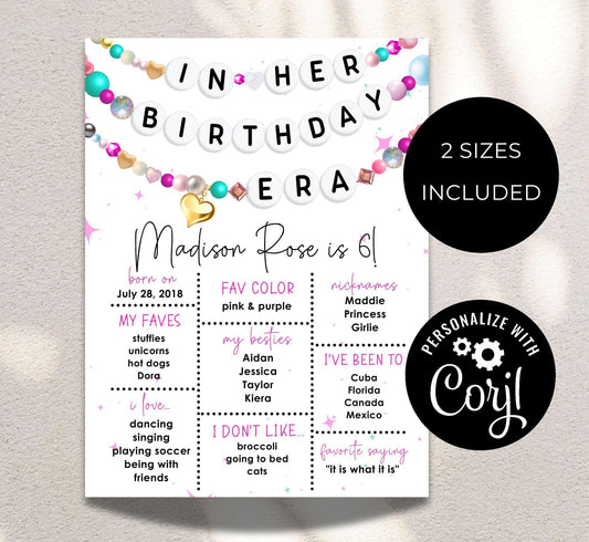 In My Birthday Era Friendship Bracelet Milestone Birthday Welcome Sign - Editable Template