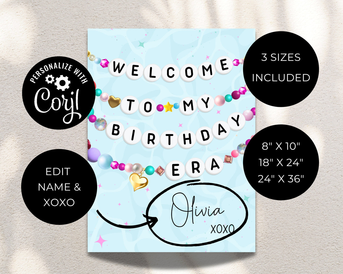 Welcome to My Birthday Era Sign, Friendship Bracelet Poster Template, Matching Party Decor Board, Digital Download, Editable Printable