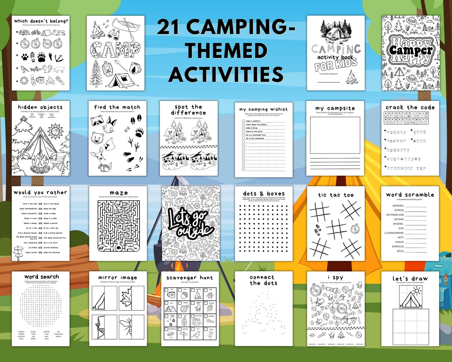 Ultimate Camping Bundle for Kids, Activity Pack, Camping Printables, Family Travel, Kid Games, Travel Games, Camp Activities, Kid Activities