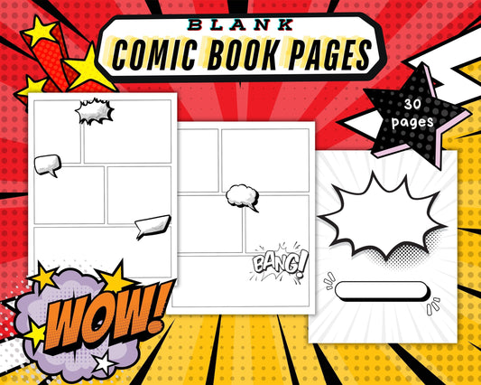 Blank Comic Book Page Templates, Comic Strip Pages for Kids, Create Your Own Comic Book Activity Printable, Instant Download Kids Activity