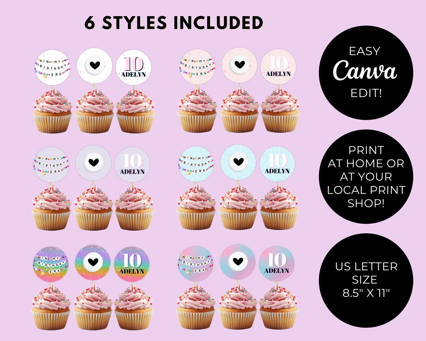 In My Birthday Era Cupcake Toppers, Friendship Bracelet Girl Birthday Decor, Cup Cake Toppers, Digital Download, Printable Editable Template