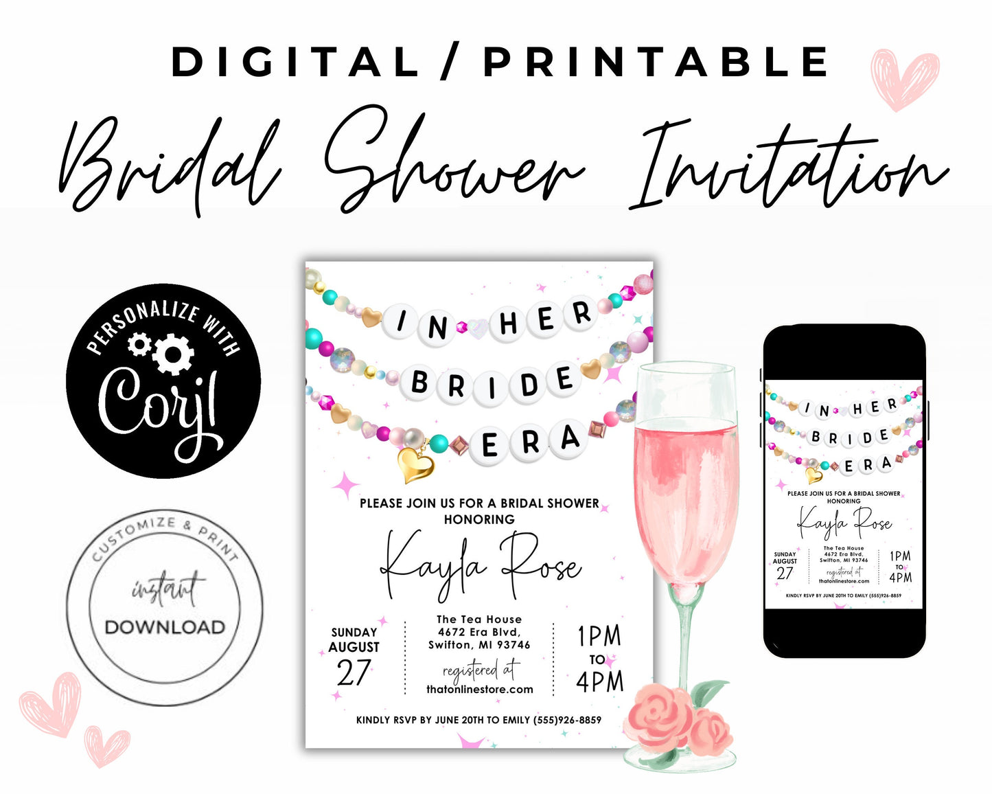 In Her Bride Era Friendship Bracelet Bridal Shower Invitation, Bridal Invitation, Wedding Era Digital Download, Printable Editable Template