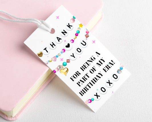 Birthday Era Friendship Bracelet Thank You Tags, Girl Birthday Party Favor Labels, Birthday Era Thank You Gift Tags, Digital Download