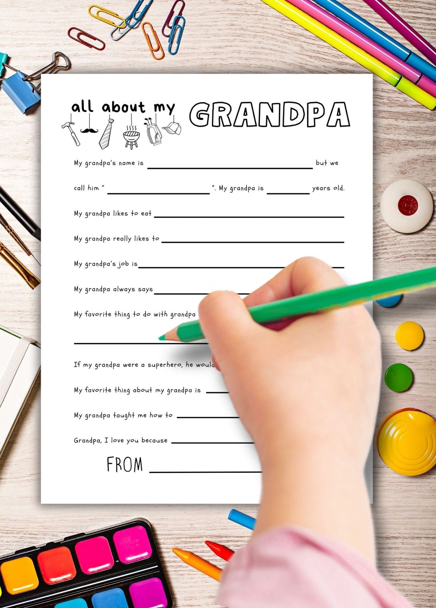 Father's Day All About Grandpa Fill In Blanks Printable Craft, Grandfather Gift from Child, Kid Craft for Grandparent, Keepsake for Poppa