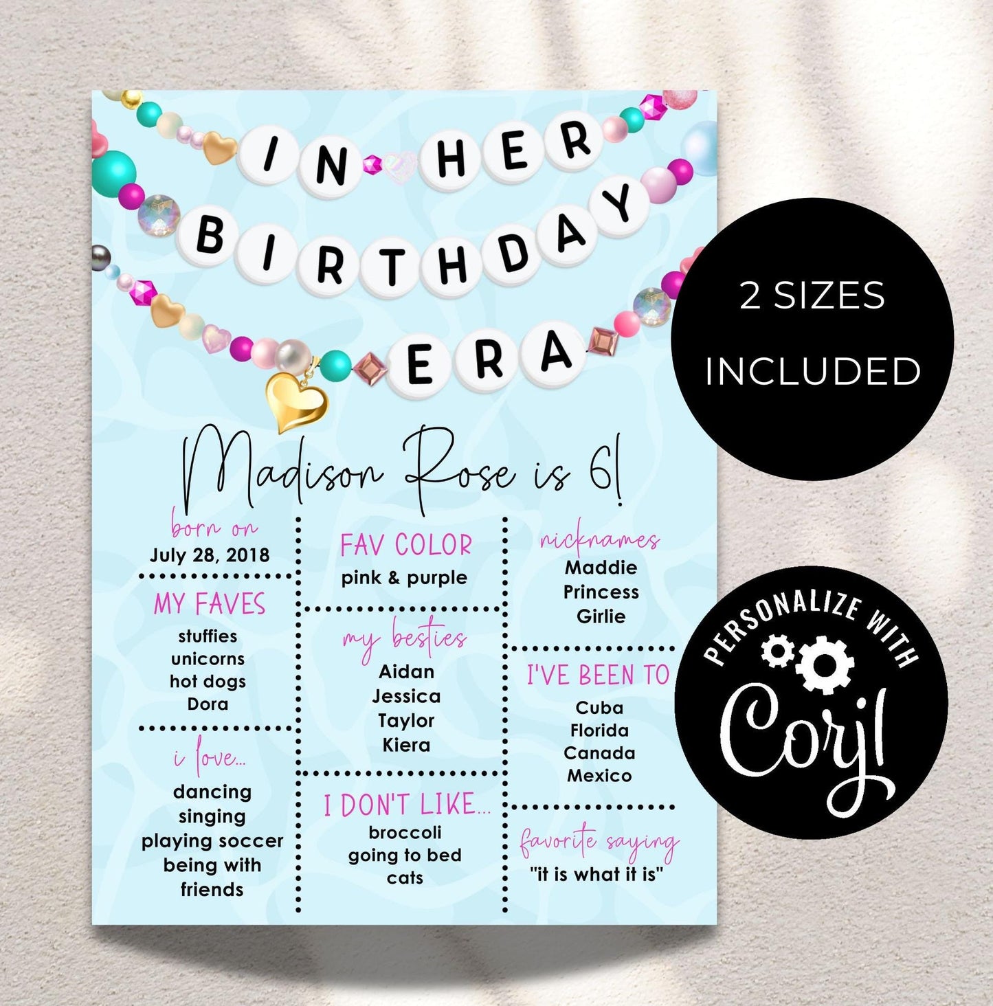 In My Birthday Era Friendship Bracelet Milestone Birthday Welcome Sign - Editable Template