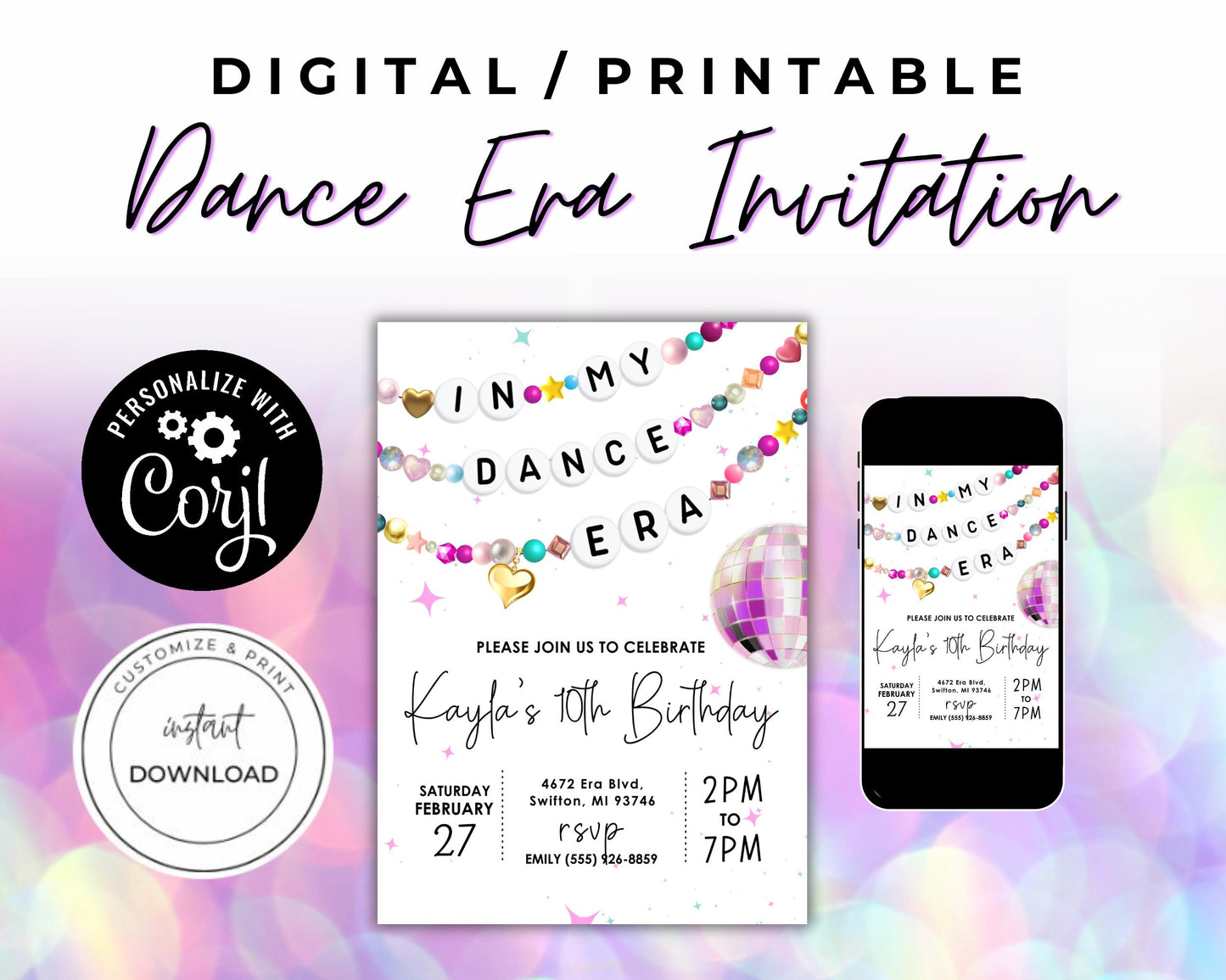 In My Dance Era Friendship Bracelet Invitation, Girl Birthday Invite, Ballet Dance Lover Event Digital Download, Printable Editable Template