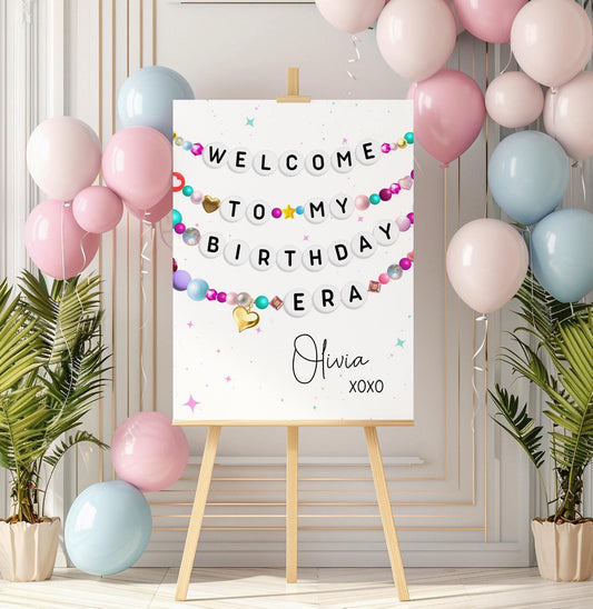 In My Birthday Era Friendship Bracelet Welcome Sign - Editable Template