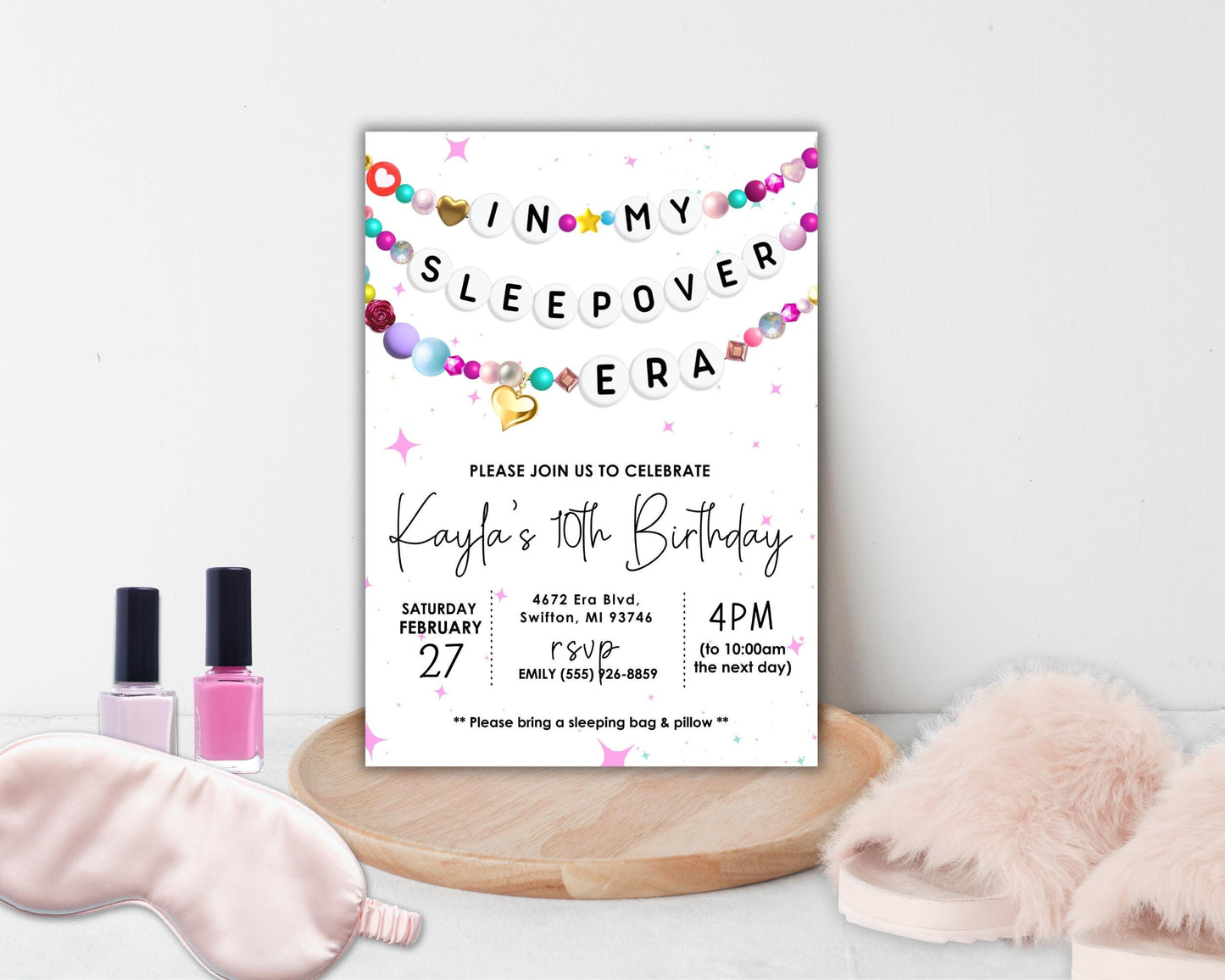 In My Sleepover Era Friendship Bracelet Invitation, Girl Birthday Invite, Slumber Party Digital Download, Printable Editable Template