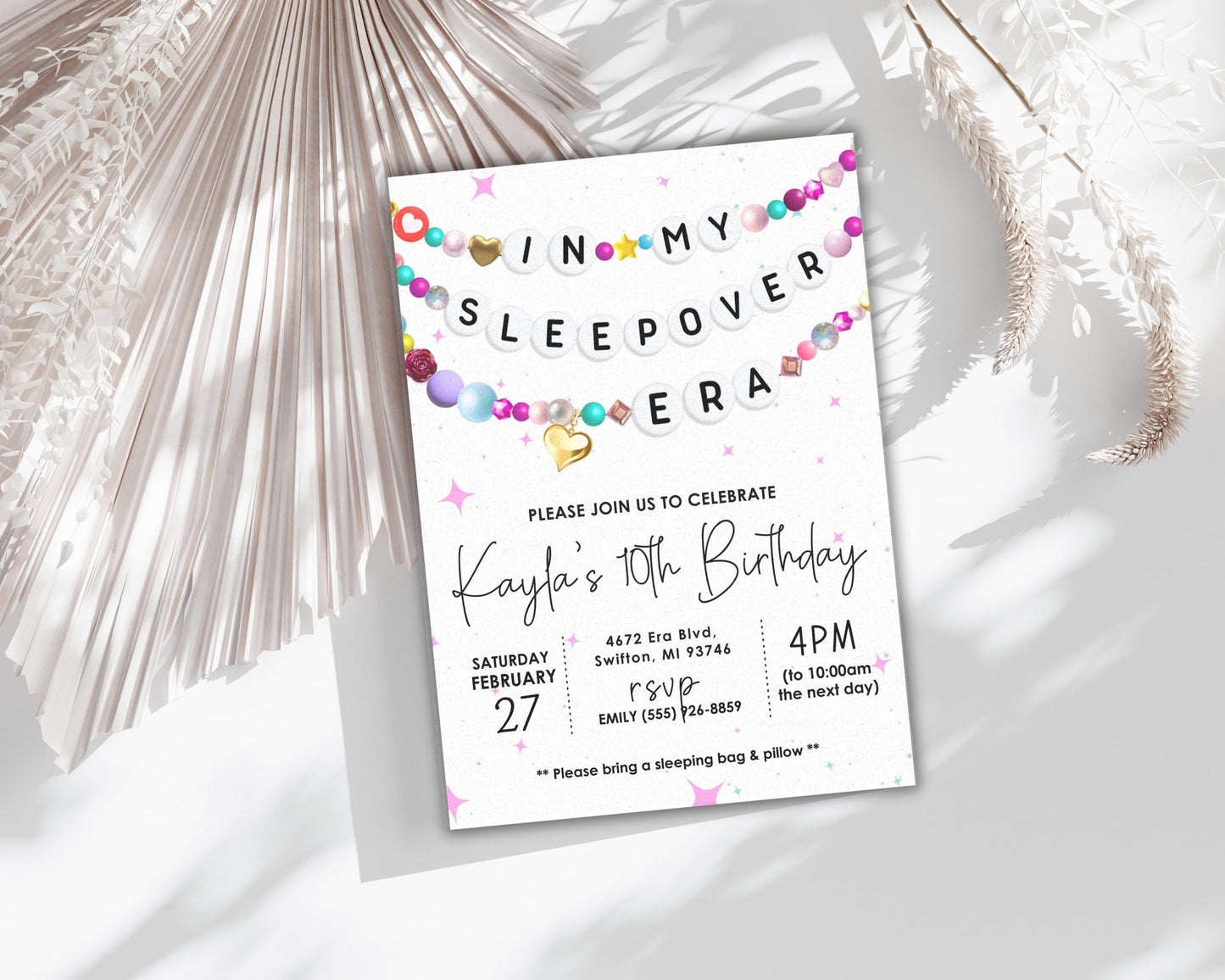 In My Sleepover Era Friendship Bracelet Invitation, Girl Birthday Invite, Slumber Party Digital Download, Printable Editable Template