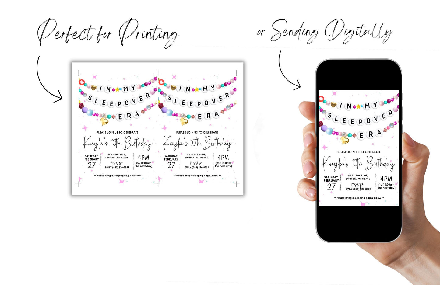 In My Sleepover Era Friendship Bracelet Invitation, Girl Birthday Invite, Slumber Party Digital Download, Printable Editable Template