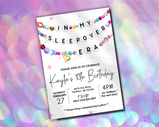 In My Sleepover Era Friendship Bracelet Invitation, Girl Birthday Invite, Slumber Party Digital Download, Printable Editable Template