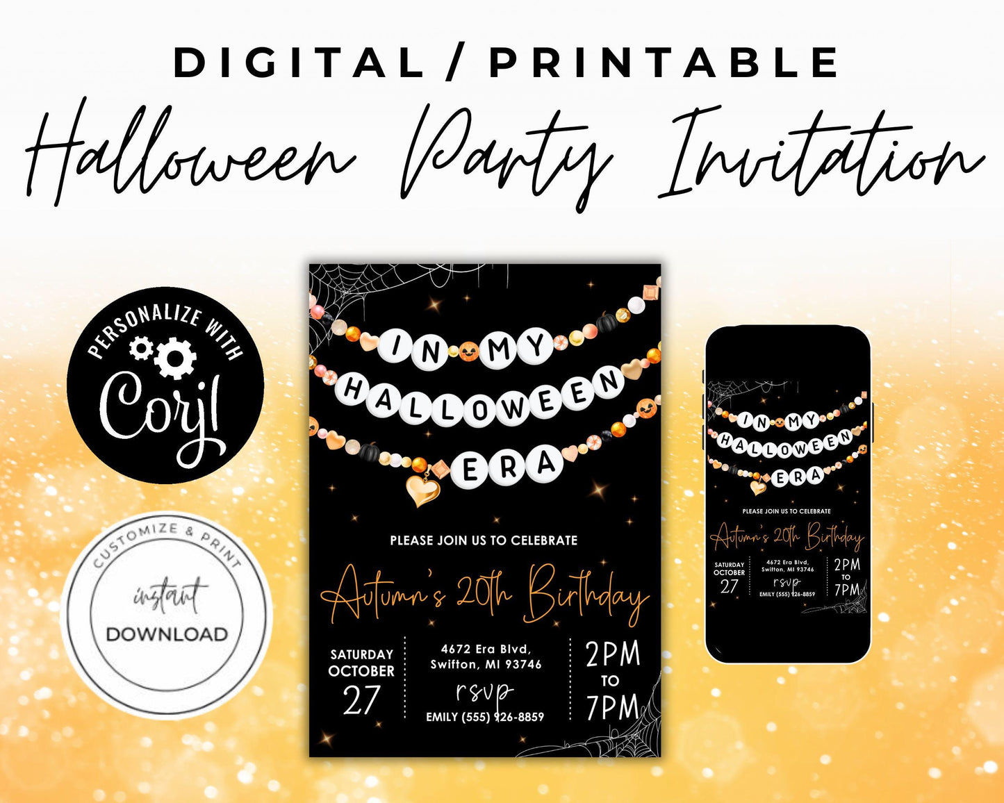 In My Halloween Era Friendship Bracelet Invitation, Girl Birthday Invitation, Party Era Digital Download, Printable Editable Template