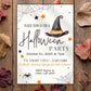 Halloween Party Invitation, October Birthday Party, Witch Hat Halloween Invite, Printable Editable Template, Digital Download