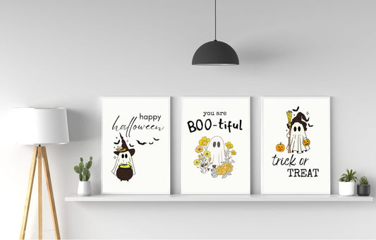 Halloween Decor Set of 3 Digital Prints,, Cute Ghost Halloween Quotes, Kid Decor, Festive Halloween Decor Bundle, Instant Download Printable