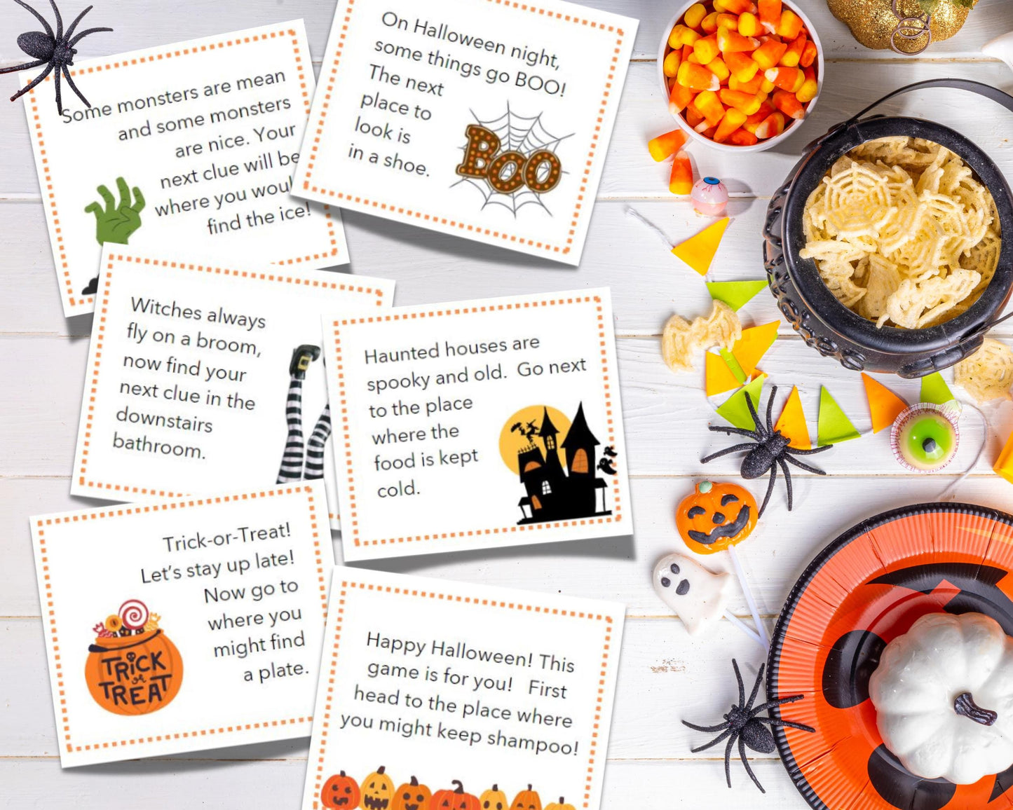 Halloween Treasure Hunt for Kids, Children's Scavenger Hunt, Printable Trick or Treat Treasure Hunt Clue Cards, October Indoor Kids Games