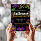 Halloween Party Invitation, Neon Halloween Trick or Treat Party Invite, Costume or Birthday Party Invite, DIY Editable Printable Template