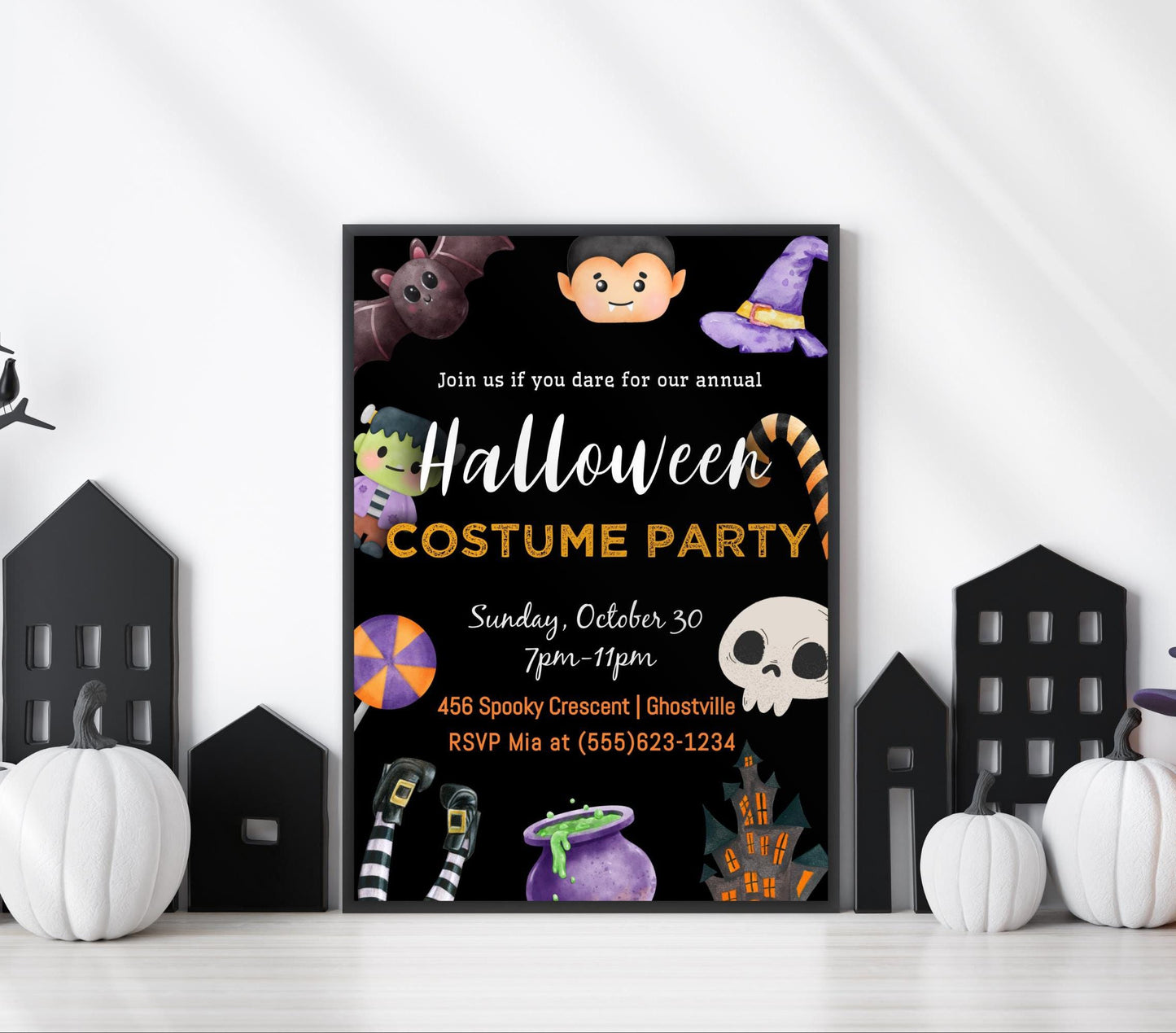 Halloween Party Invitation, Trick or Treat Party Invite, Costume or Birthday Party Invite, DIY Editable Printable Template, Digital Download