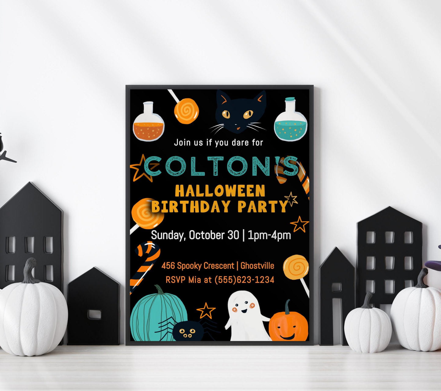 Halloween Birthday Party Invitation, Halloween Bday Invite, Printable October Birthday Invite, Instant Digital Download, Editable Template