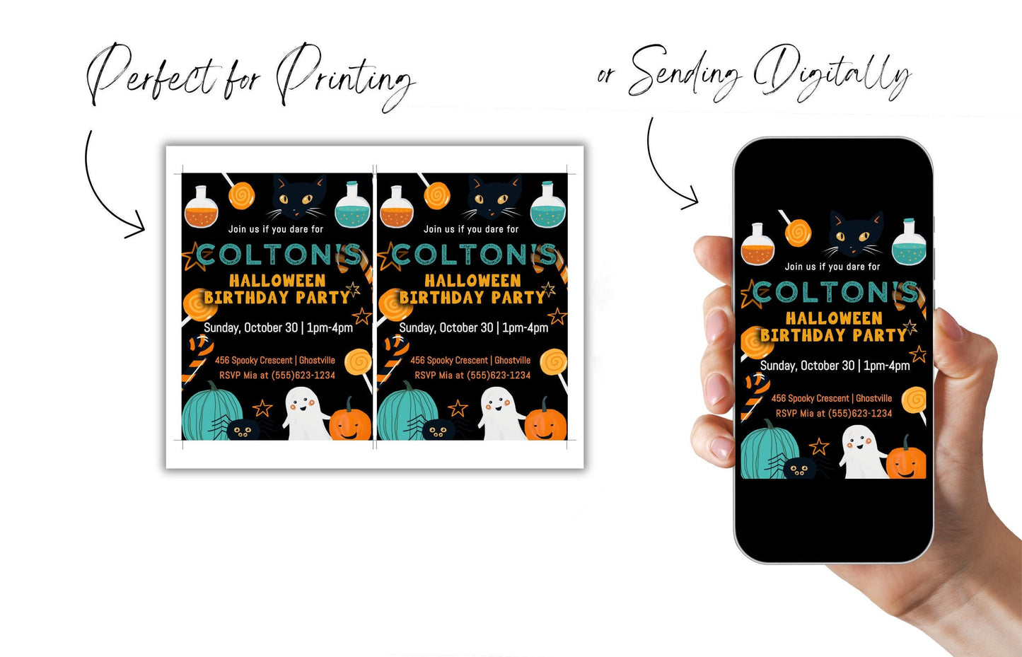 Halloween Birthday Party Invitation, Halloween Bday Invite, Printable October Birthday Invite, Instant Digital Download, Editable Template