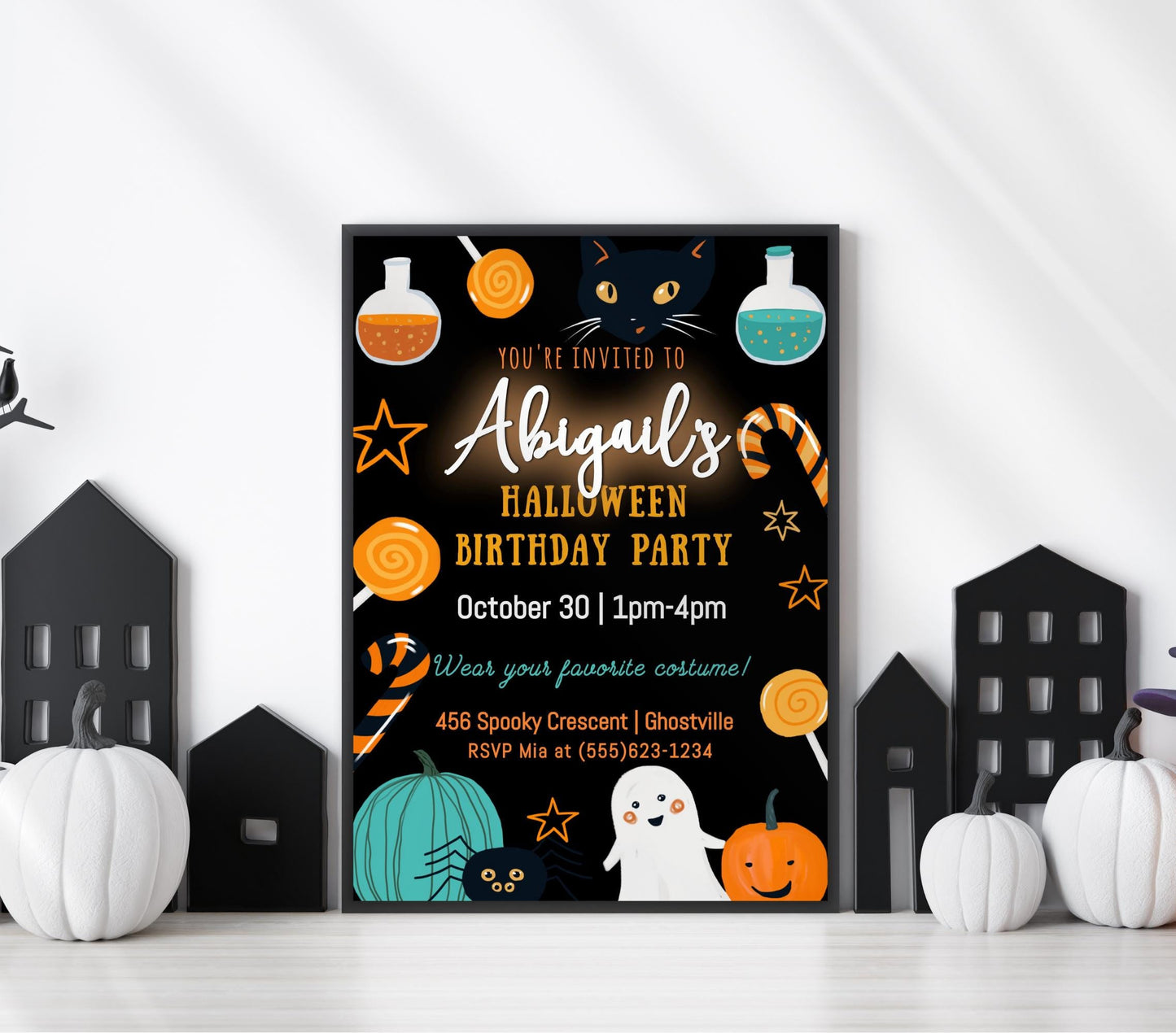 Halloween Birthday Party Invitation, October Bday Invite, Kids Halloween-Themed Costume Party, Digital Download, Editable Printable Template