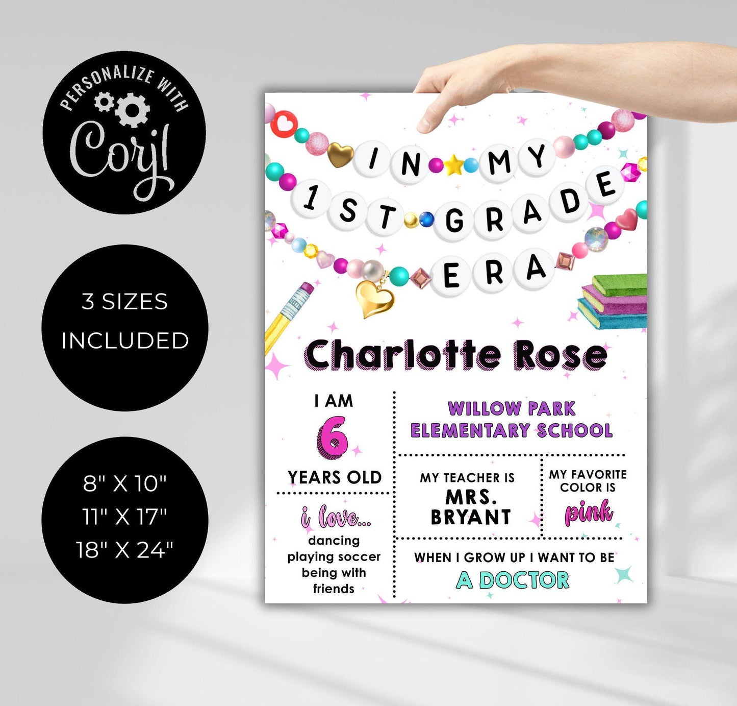 In My 1st 2nd 3rd 4th 5th 6th 7th 8th Grade Era Back to School Milestone Sign, First Day School Photos Poster, Editable Printable Template