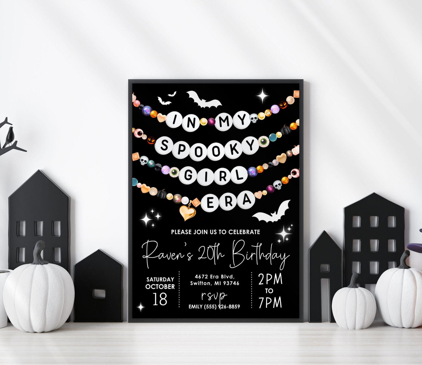 In My Spooky Girl Era Friendship Bracelet Invitation, Halloween Pumpkin Party Digital Download, DIY Printable Editable Template,October Bday