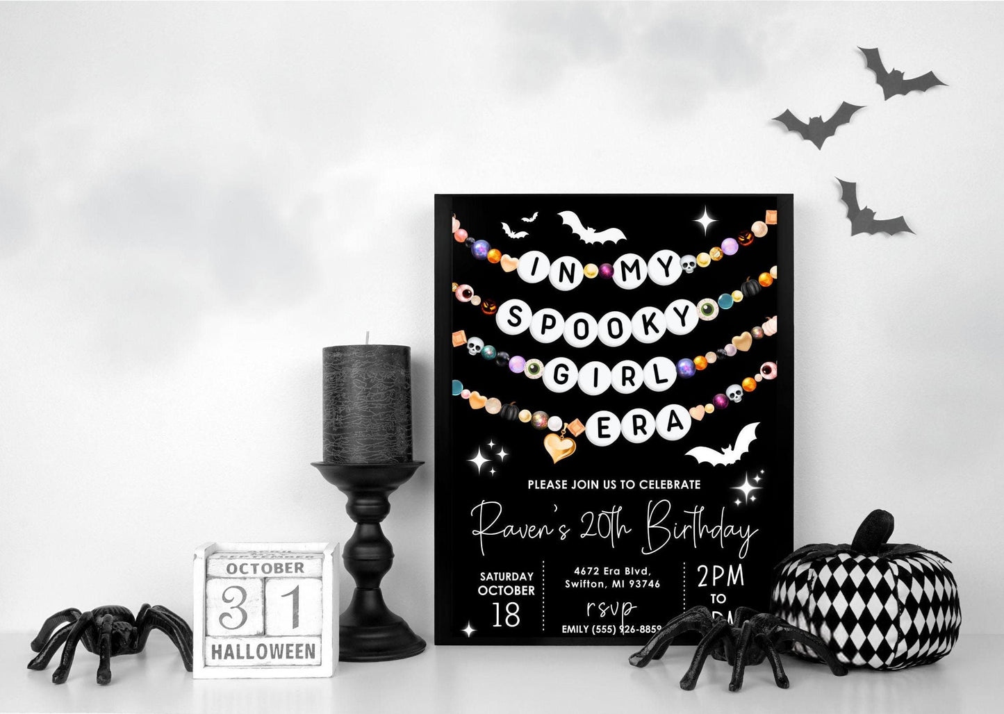 In My Spooky Girl Era Friendship Bracelet Invitation, Halloween Pumpkin Party Digital Download, DIY Printable Editable Template,October Bday