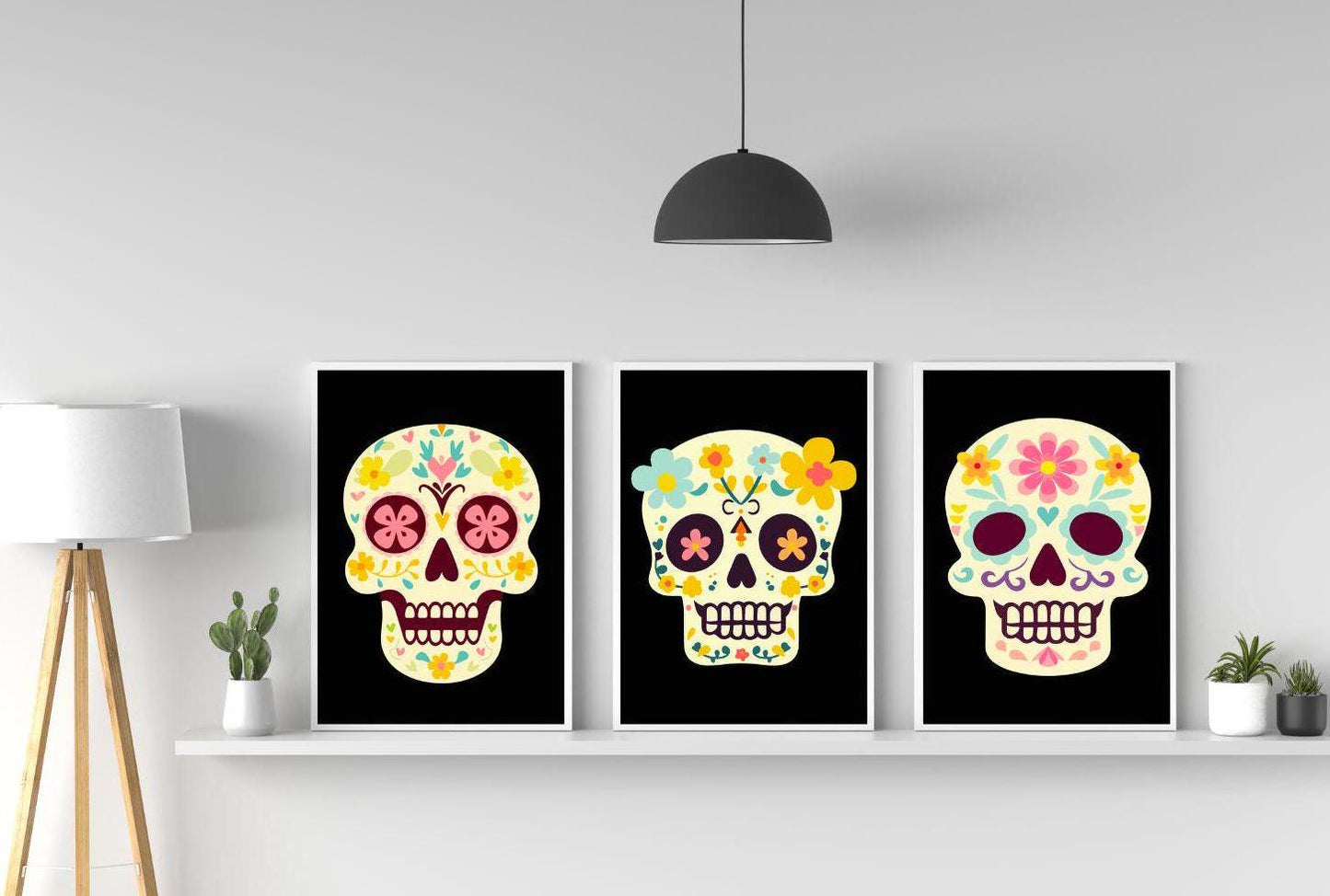 Day of the Dead Halloween Decor two Sets of 3 Digital Prints, Día de los Muertos, Festive Halloween Decor Bundle, Instant Download Printable