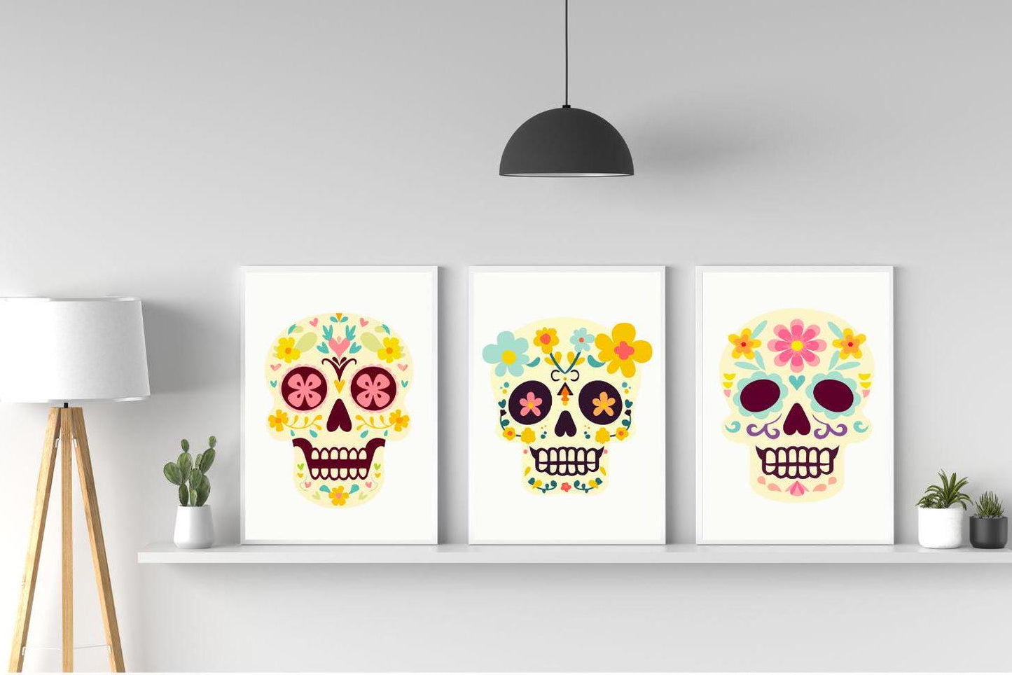 Day of the Dead Halloween Decor two Sets of 3 Digital Prints, Día de los Muertos, Festive Halloween Decor Bundle, Instant Download Printable