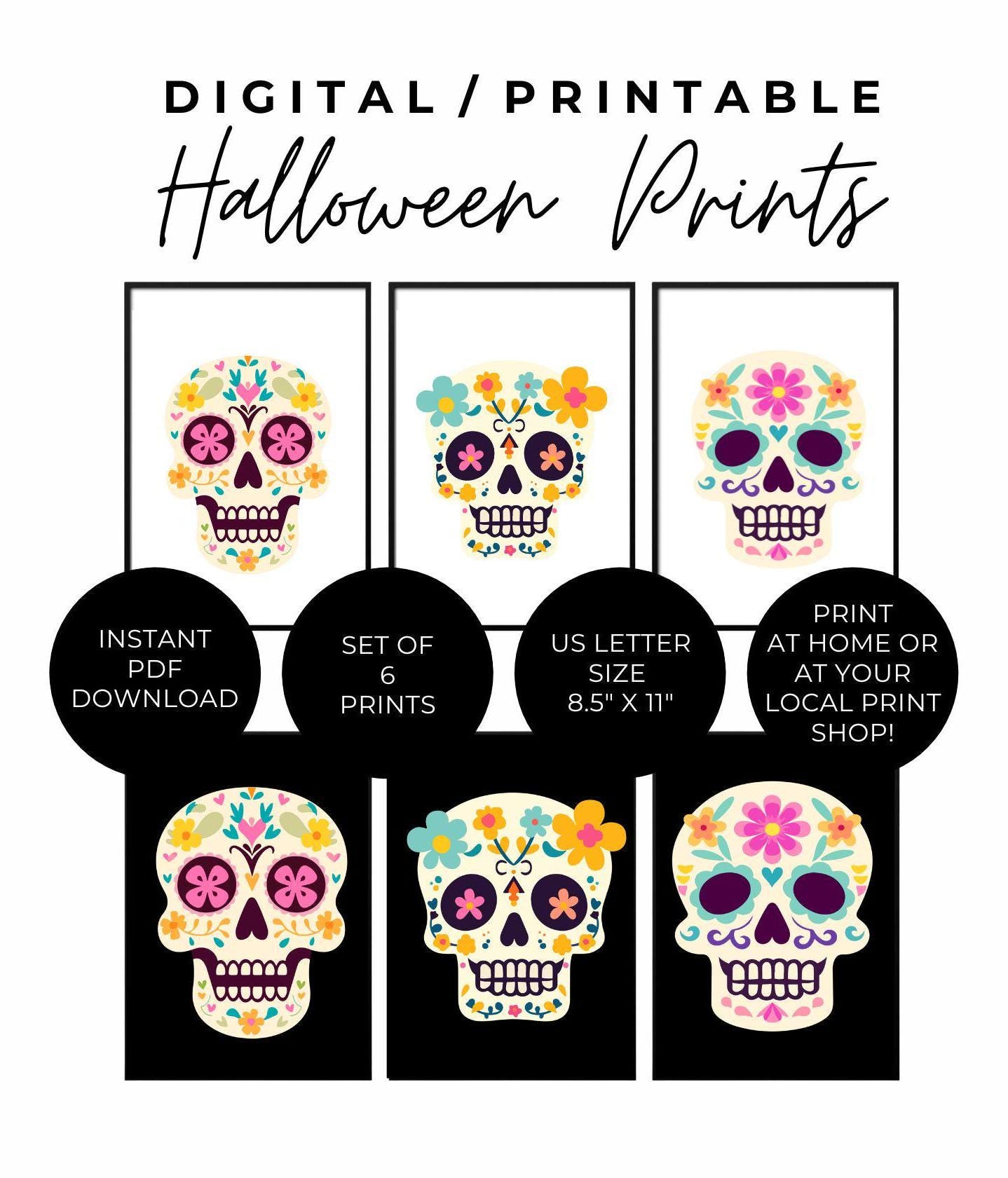 Day of the Dead Halloween Decor two Sets of 3 Digital Prints, Día de los Muertos, Festive Halloween Decor Bundle, Instant Download Printable