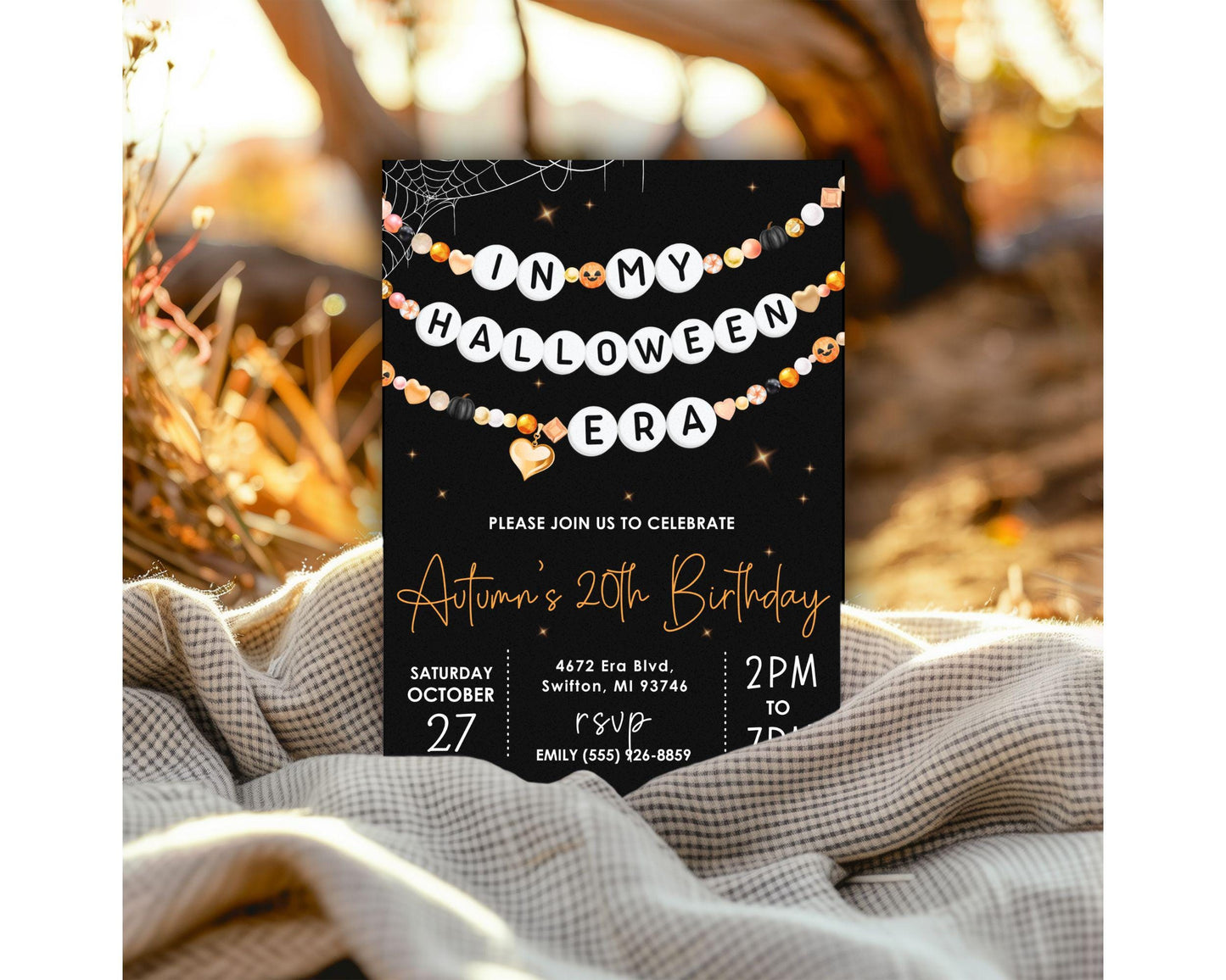 In My Halloween Era Friendship Bracelet Invitation, Girl Birthday Invitation, Party Era Digital Download, Printable Editable Template