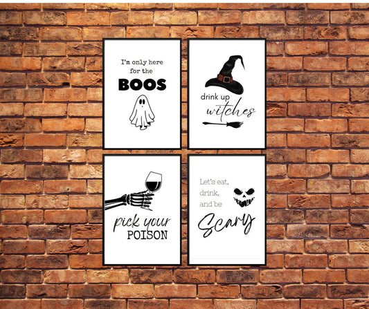 Halloween Drinking Decor Set of 4 Digital Prints, Wall Art, Drink Signs, Bar Menu, Decor Bundle, Instant Printable Digital Downloads