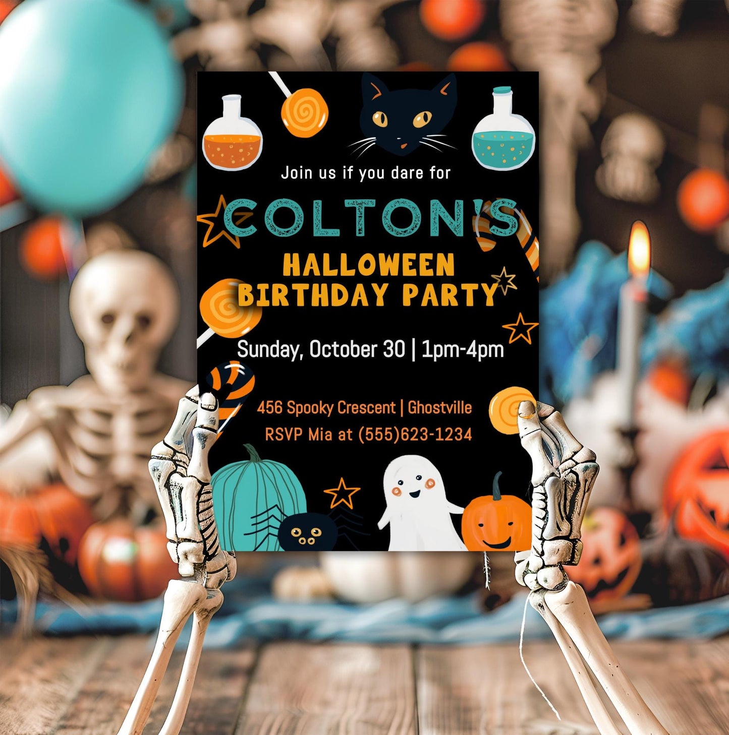 Halloween Birthday Party Invitation, Halloween Bday Invite, Printable October Birthday Invite, Instant Digital Download, Editable Template