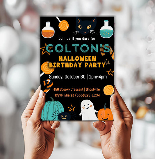 Halloween Birthday Party Invitation, Halloween Bday Invite, Printable October Birthday Invite, Instant Digital Download, Editable Template