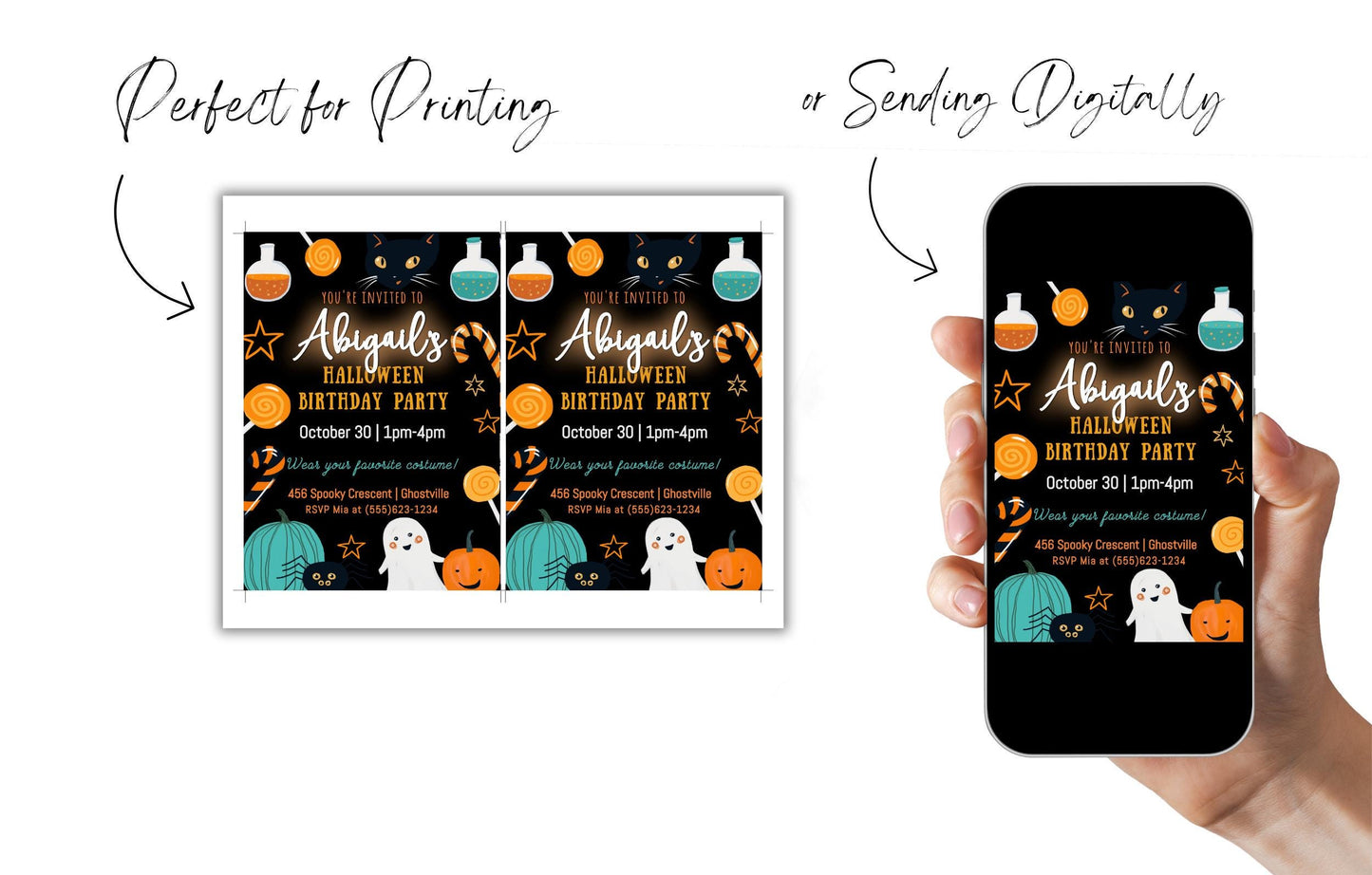 Halloween Birthday Party Invitation, October Bday Invite, Kids Halloween-Themed Costume Party, Digital Download, Editable Printable Template