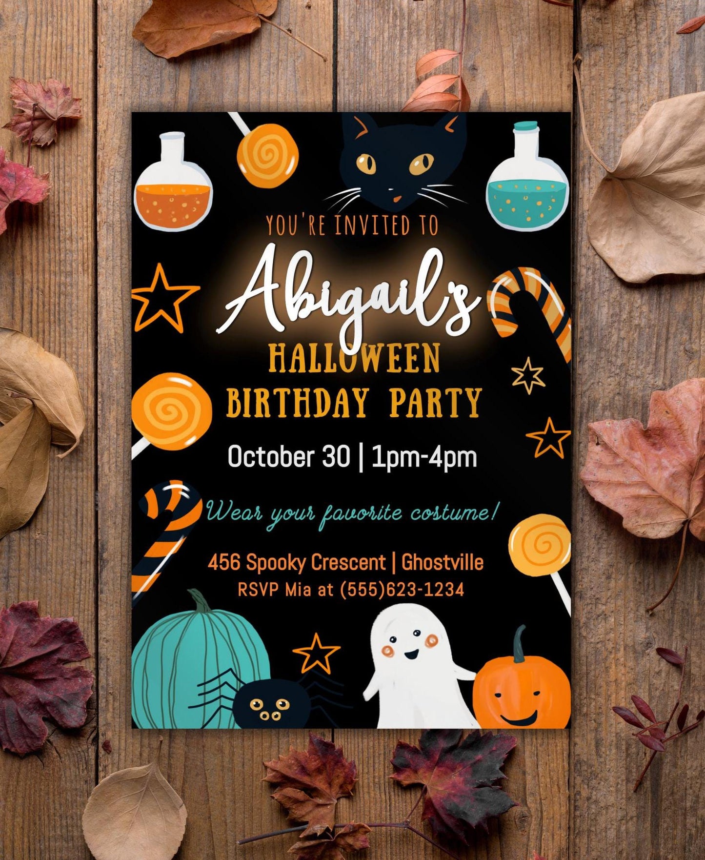 Halloween Birthday Party Invitation, October Bday Invite, Kids Halloween-Themed Costume Party, Digital Download, Editable Printable Template