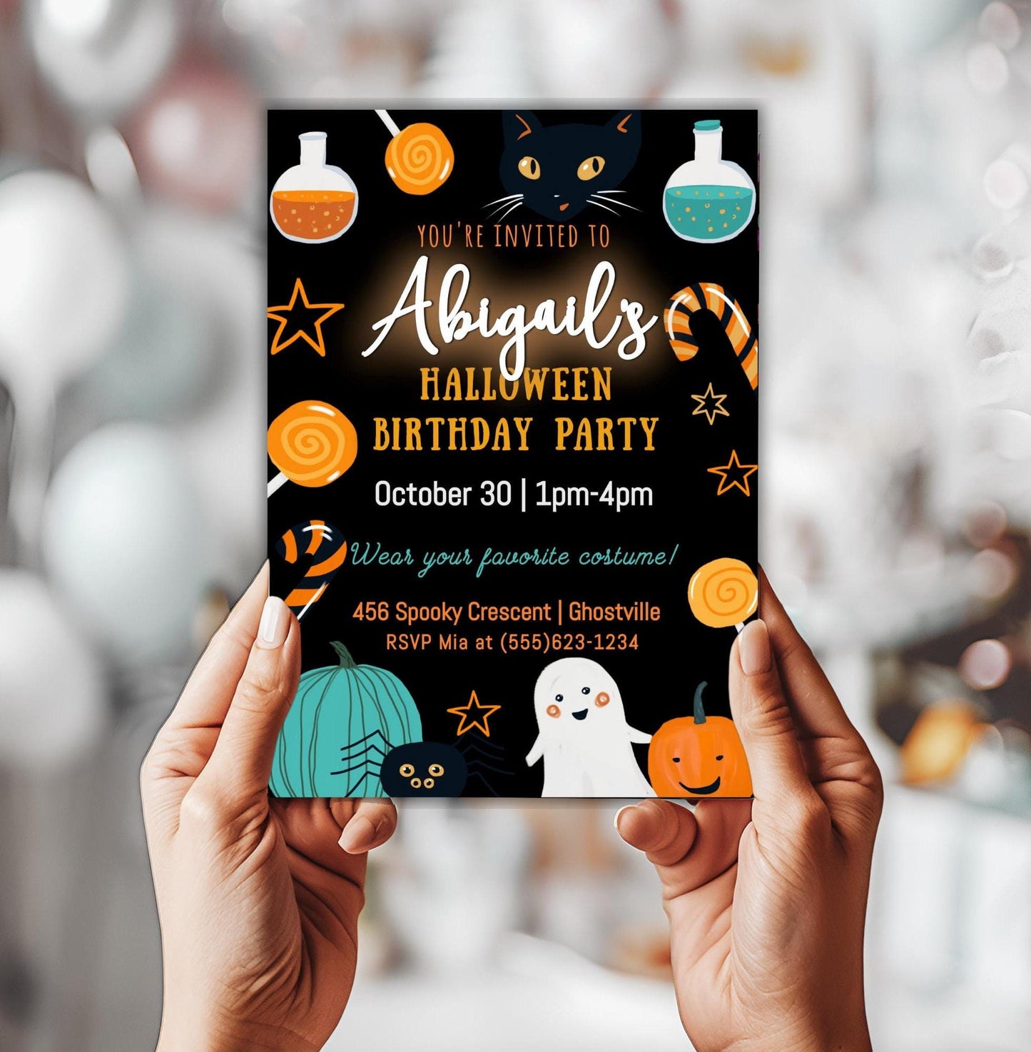 Halloween Birthday Party Invitation, October Bday Invite, Kids Halloween-Themed Costume Party, Digital Download, Editable Printable Template