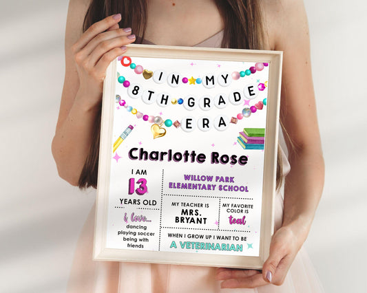 In My 1st 2nd 3rd 4th 5th 6th 7th 8th Grade Era Back to School Milestone Sign, First Day School Photos Poster, Editable Printable Template