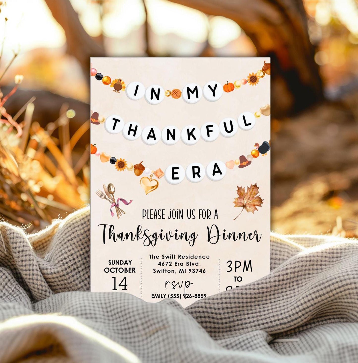 In My Thankful Era Friendship Bracelet Invitation, Thanksgiving Dinner Invite, Autumn Party, Digital Download, Printable Editable Template