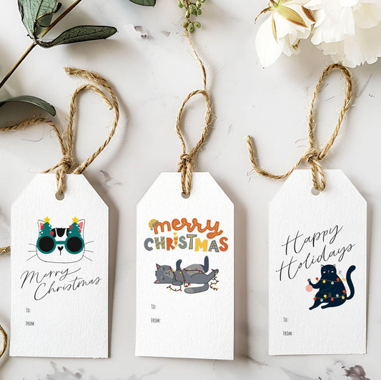 Printable Christmas Cat Gift Tags, Digital Christmas Gift Tags, Cat Lover Gift Tags, Kitty Gift Labels, Printable Holiday Tag, Tag Bundle