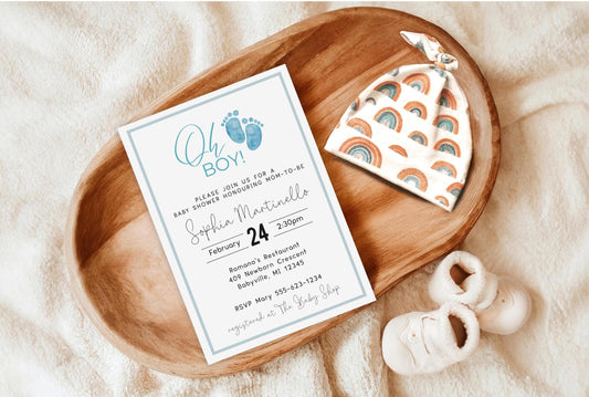 Oh Boy Baby Shower Invitation Template, Blue Baby Shower Invitation, Little Boy Baby Shower Invite, Blue Baby Boy Shower, Editable Template