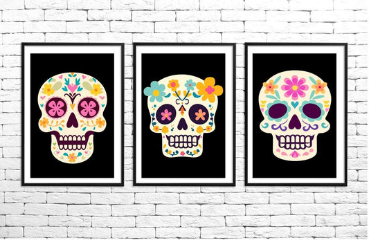 Day of the Dead Halloween Decor two Sets of 3 Digital Prints, Día de los Muertos, Festive Halloween Decor Bundle, Instant Download Printable