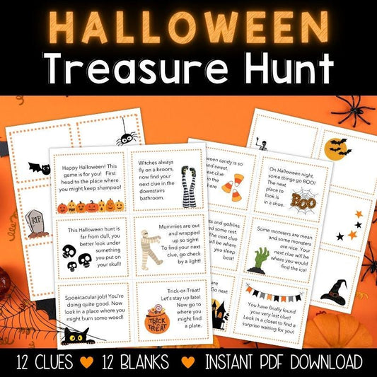 Halloween Treasure Hunt for Kids, Children's Scavenger Hunt, Printable Trick or Treat Treasure Hunt Clue Cards, October Indoor Kids Games