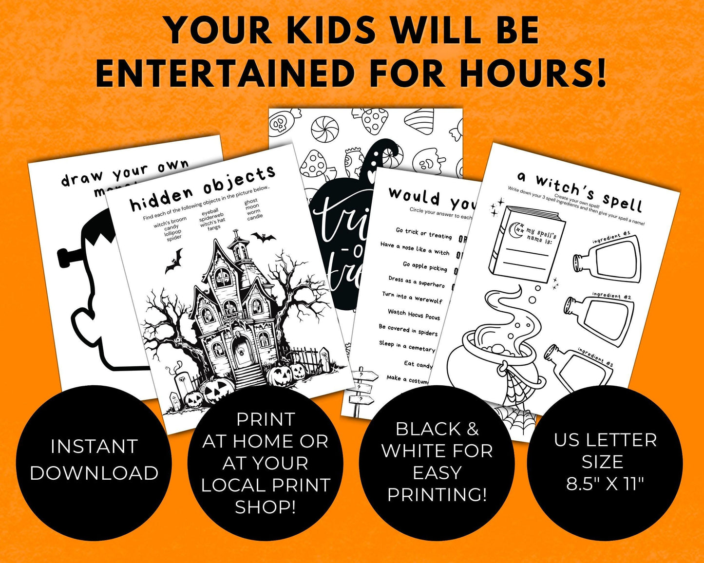 Ultimate Halloween Activity Bundle for Kids, Halloween Printable, Kid Games, Fall Worksheet, Trick or Treat Coloring Pages, Child Activities