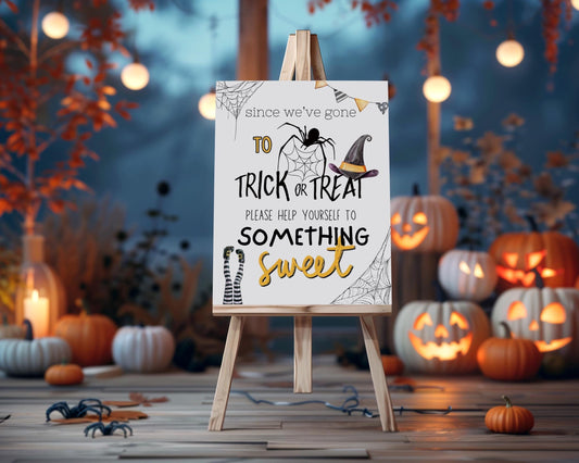 Halloween Candy Sign, Trick or Treat Help Yourself Poster Template, Halloween Night Not Home Sign Board, Digital Download, Printable Sign